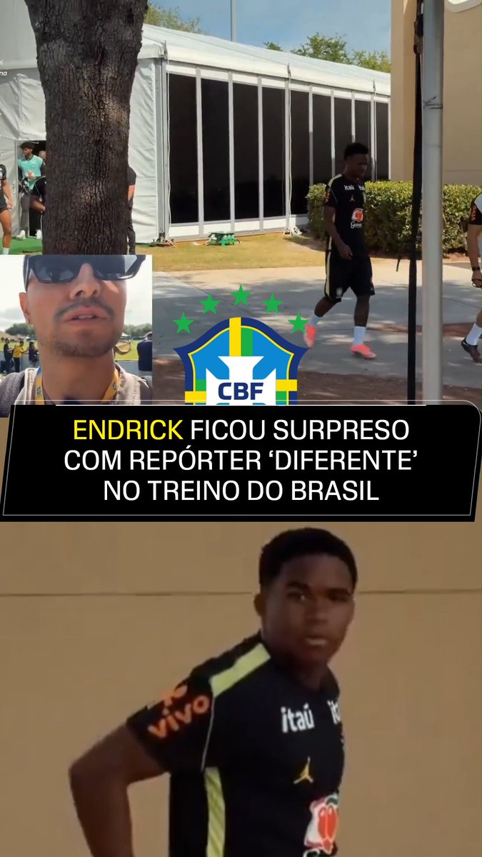 E quando o amigo vive um dia de repórter? HAHAHAHAHAHAH O Coringa foi acompanhar o treino da seleção brasileira e fez isso aí com o Endrick! Legal demais kkkkkkkkkkk (via LOUD Coringa/YouTube) #brasil #endrick #selecao