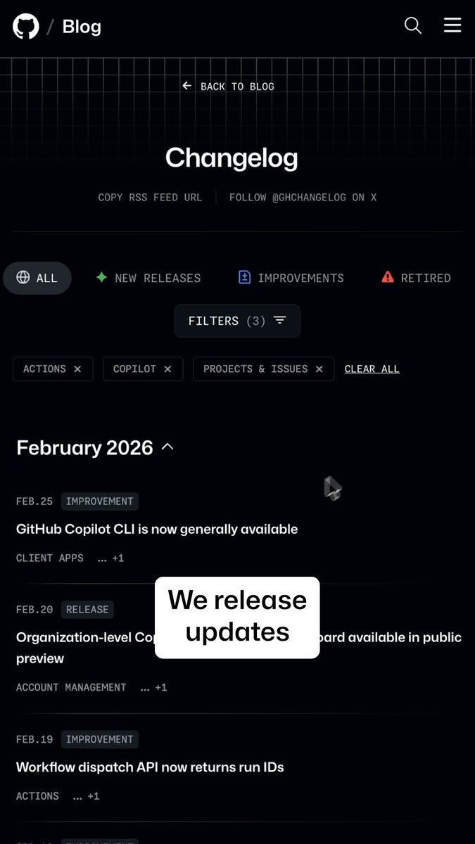 Get every update about GitHub. 🔔 Follow our changelog. ⬇️
