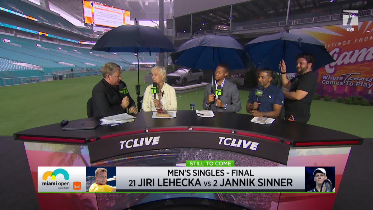 Getting cozy in this rain ☔️😅 TC Live gives final predictions on the men's championship. #MiamiOpen