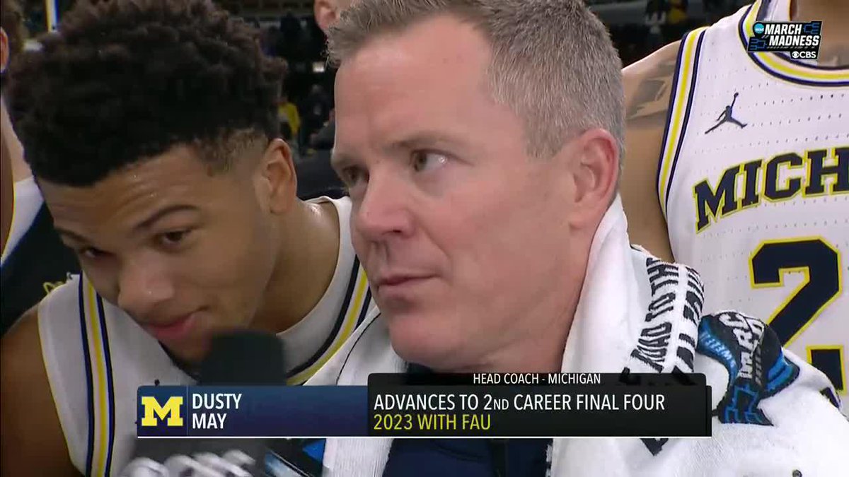 "We have a sign in our locker room that says 'April habits.' Since this group got together this summer we've been trying to develop championship habits..." -- @UMichbball's Dusty May to Evan Washburn
