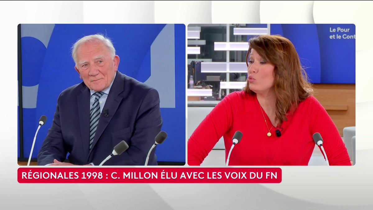 🔴 Politique : "Refuser l’alliance a été une erreur : aujourd’hui le RN est à 35% et LR s’effondre, d’où la nécessité d’une union de la droite", analyse Charles Millon, élu président du conseil région Rhône-Alpes avec les voix du Front national en 1998. #LePourEtLeContre #canal16