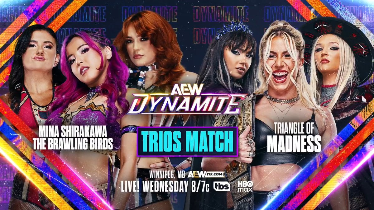 Wednesday Night #AEWDynamite 8/7c, TBS & HBO Max THIS WEDNESDAY 4/1! Mina Shirakawa♡白川未奈/JAMIE HAYTER/Alex Windsor アレクス・ウィンザー vs @Toxic_Thekla/@SkyeByee/julia hart Mina/The Brawling Birds ran roughshod on #AEWCollision Saturday! They’ll go to war vs The Triangle of Madness THIS WEDNESDAY NIGHT!