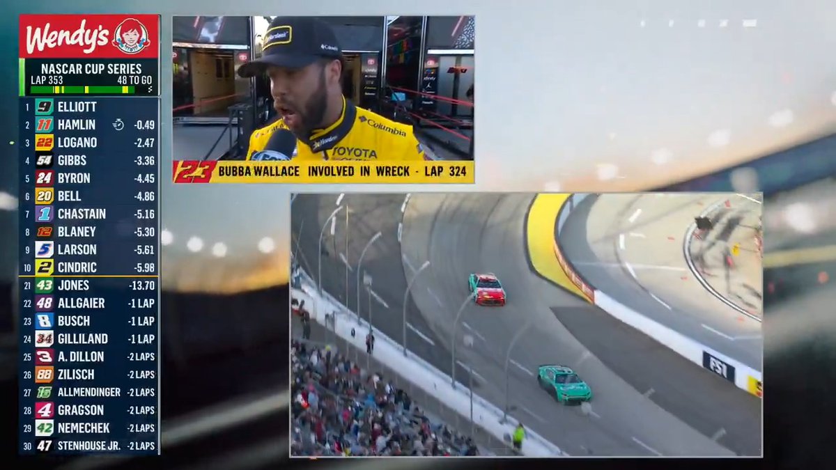"Didn't mean to turn [Hocevar] ... What a frustrating day."- Bubba Wallace