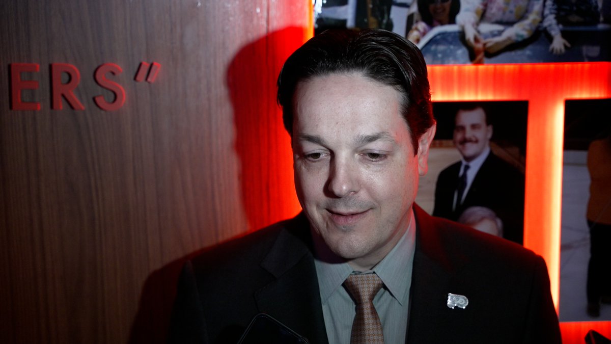 Flyers General Manager Daniel Briere meets with the media after inking forward Porter Martone to a three-year entry-level contract.