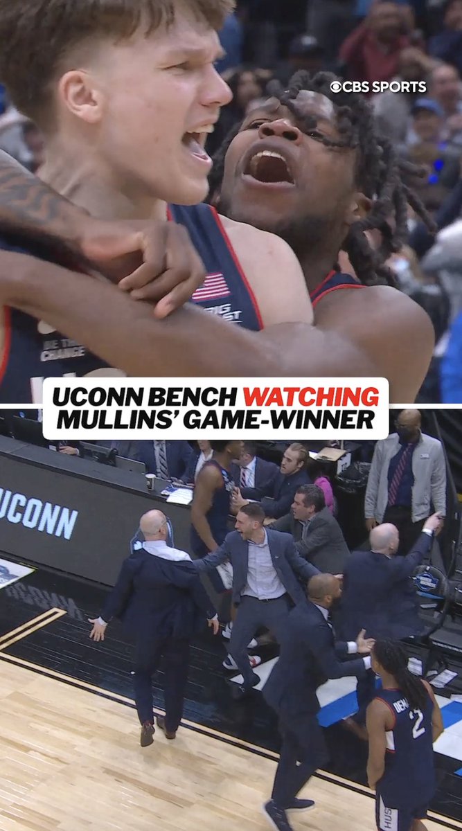 The UConn Men's Basketball bench couldn't believe this game-winner from freshman Braylon Mullins 🤯