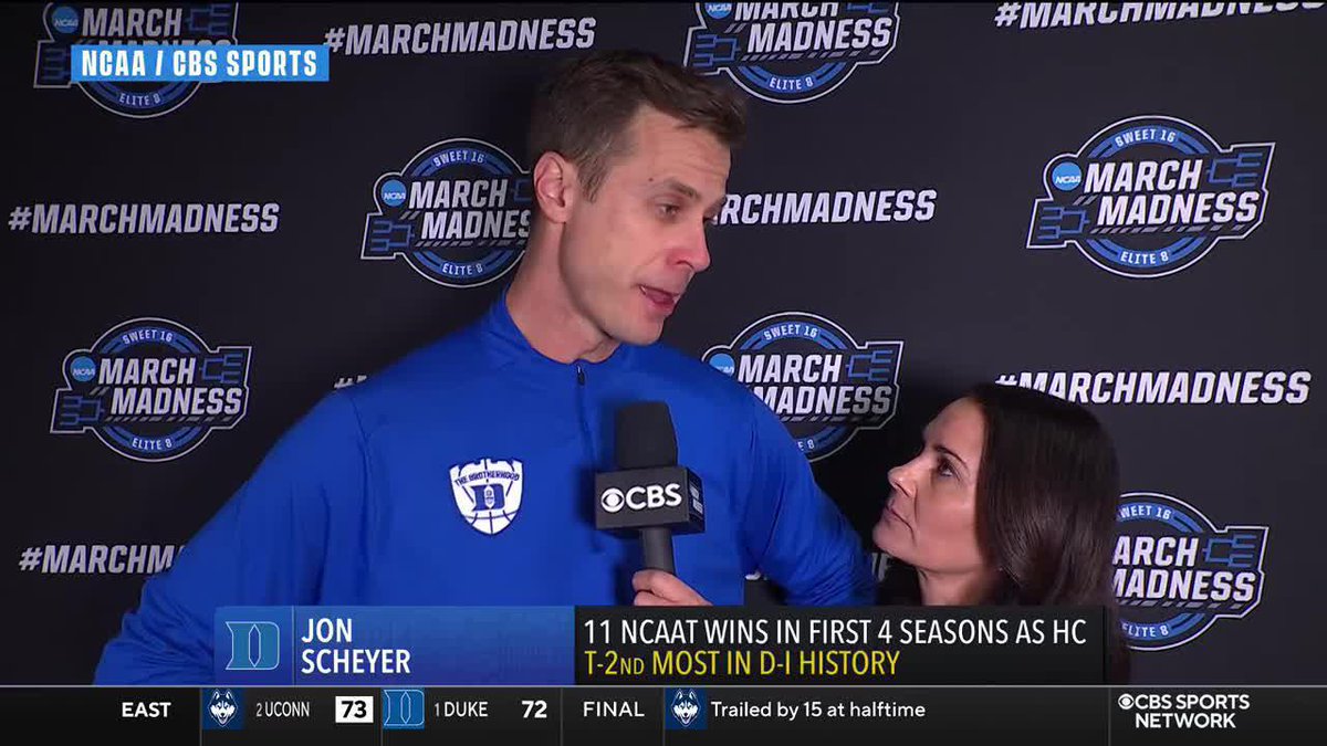 "I don't have the words for you. All I know is these guys don't deserve that ending." - Duke head coach Jon Scheyer to Tracy Wolfson