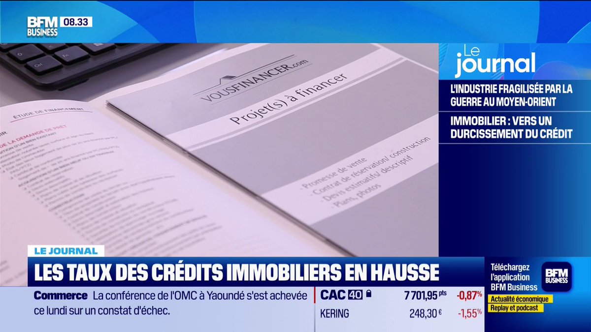 Les taux des crédits immobiliers en hausse 🏡 La dette de l’État français à 10 ans flirte avec les 3,9%, la BCE risque de monter ses taux : le durcissement des conditions de crédit immo semble inéluctable. Les courtiers constatent déjà quelques hausses. 🎙️Marie Coeurderoy