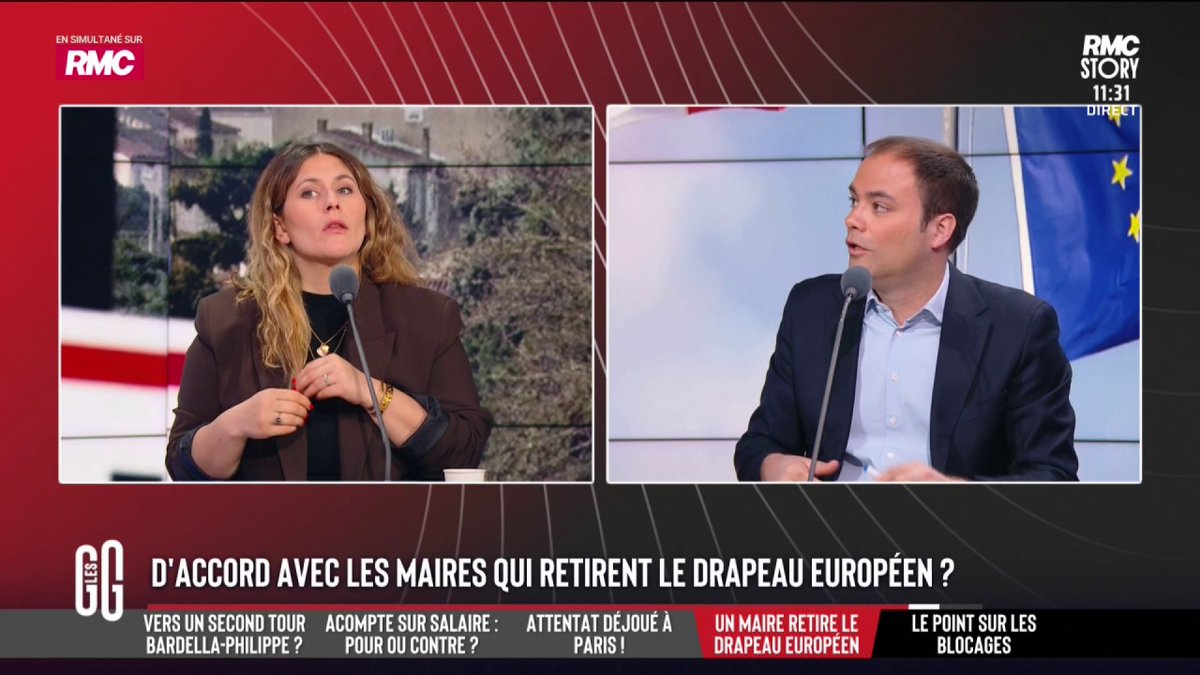 🔴Le maire RN de Carcassonne retire le drapeau européen de la façade de la mairie 🎙️ Charles Consigny: "L'Europe nous aide. Si on allait vers davantage d'harmonisation à l'échelle européenne, on aurait moins de fiscalité, moins de charges, moins de dette" #GGRMC