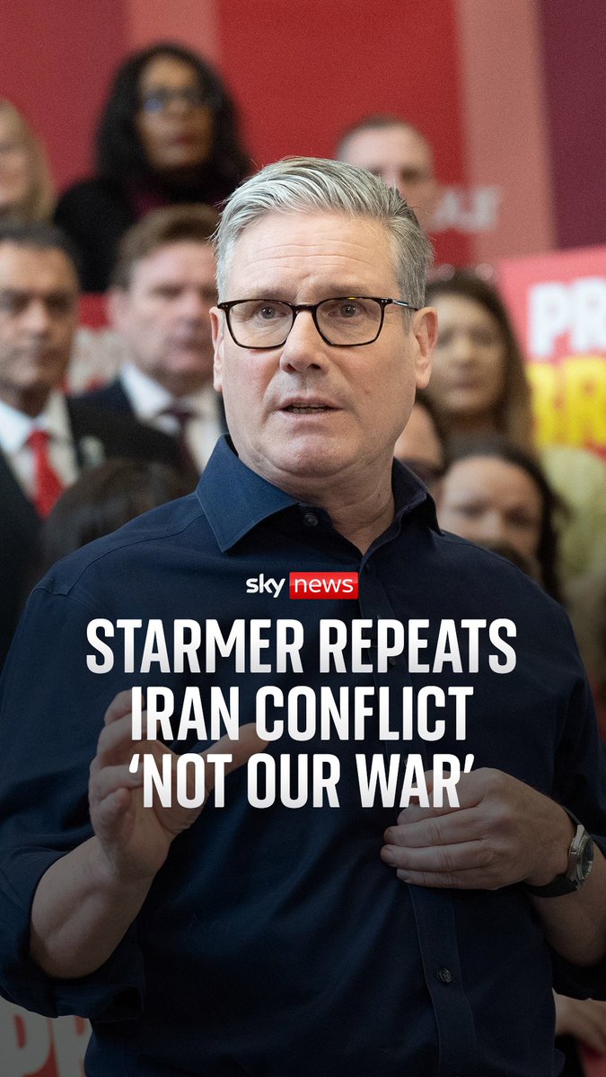 Sir Keir Starmer has insisted that the conflict in the Middle East is "not our war" and says the UK will not get more involved. Launching Labour's local elections campaign in Wolverhampton, the prime minister said the backdrop to these elections was "uncertain" due to both the Ukraine and Iran wars. 🔗