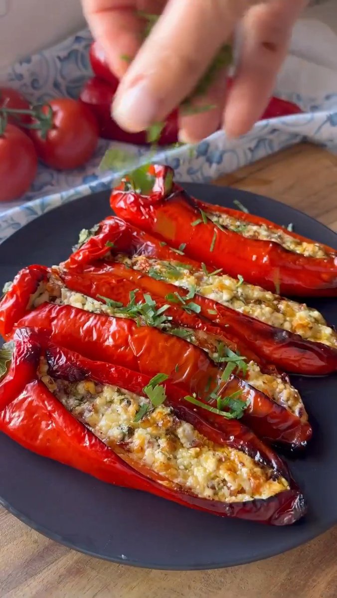 Peppers stuffed with feta 🌶️🧀 The easiest heavenly Greek dish to make this summer. Simple, fast, fresh… and honestly mouthwatering. Bookmark this one. 🔖🇬🇷