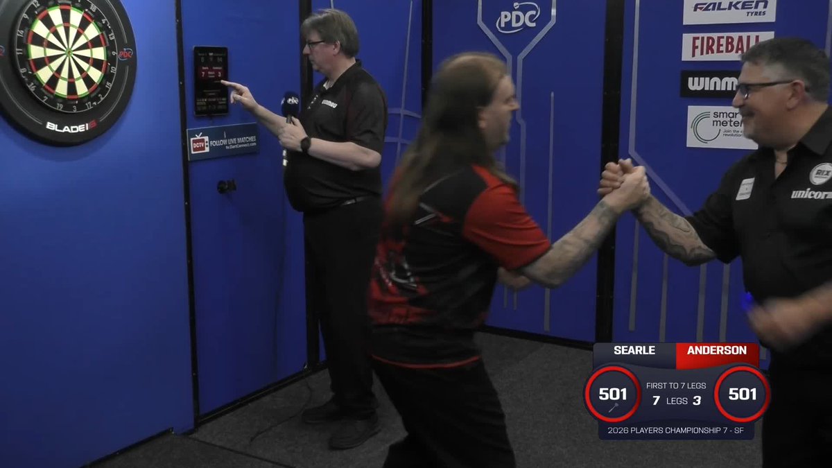 SEARLE STORMS PAST ANDO! Ryan Searle races through to Monday's Players Championship Seven showpiece! Heavy Metal dispatches Gary Anderson 7-3 to continue his bid for a first ProTour title of 2026! 📺 #PC7