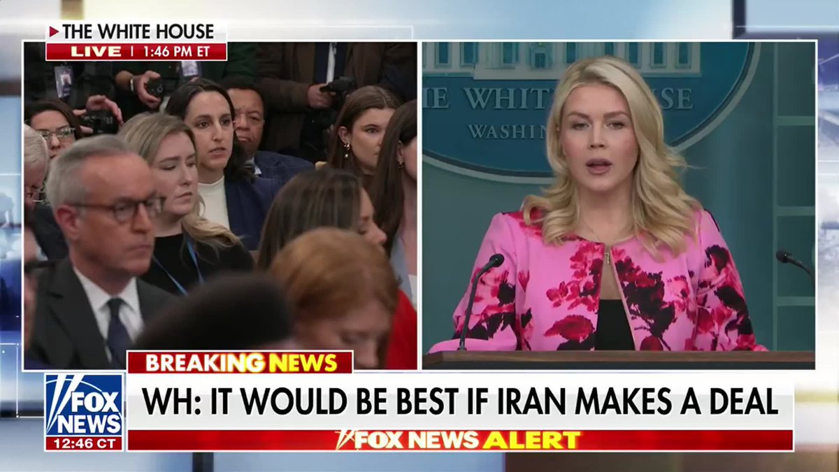KAROLINE LEAVITT: "I'm not going to detail the private and sensitive conversations that are taking place between the United States and Iran right now." REPORTER: "But generally speaking." KAROLINE LEAVITT: "And generally speaking, the president gave you the answer. And what we're hearing from them is more reasonable... But again, as for the specifics, as these negotiations are ongoing, we're not going to broadcast them to the world unless the president chooses to do so, which he has the full right to do as the leader of the free world."