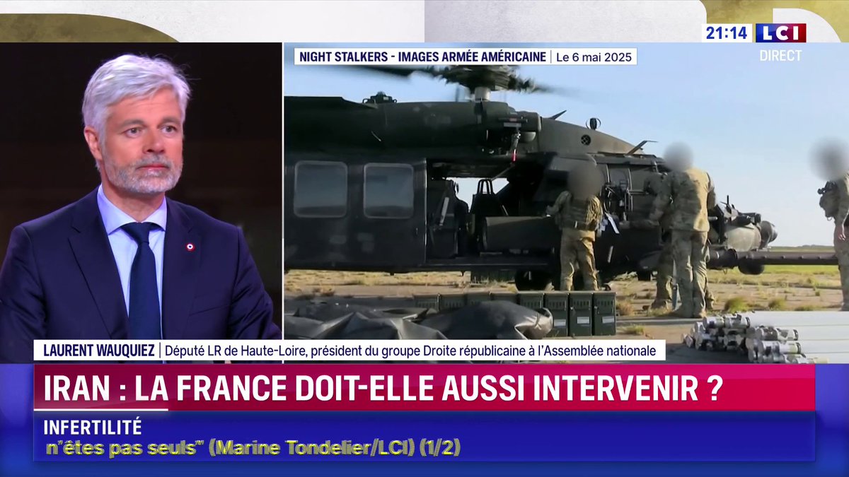 🗣️ "Le régime iranien a du sang sur les mains (...) Je considère que quand on a à faire à un régime qui est aussi dangereux (...) On ne peut pas avoir le cynisme d'invoquer le droit international pour les protéger" : Laurent Wauquiez 📺 Face à Darius Rochebin sur LCI