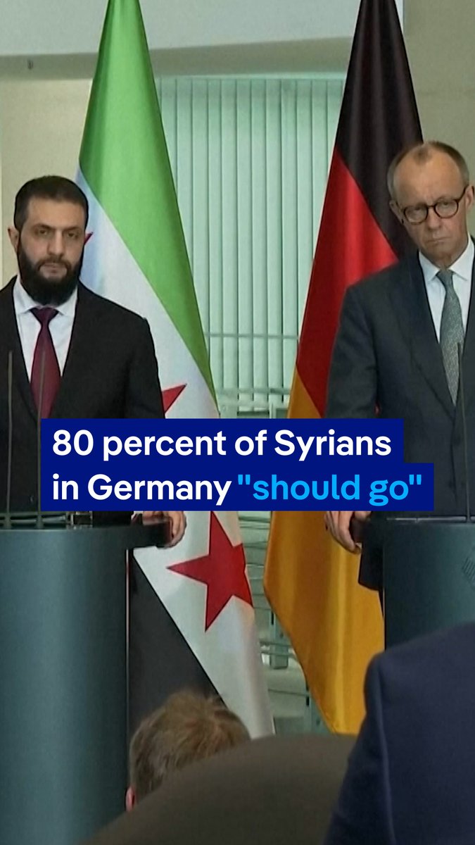 German Chancellor Merz aims to facilitate the return of 80 percent of the more than 900,000 Syrians in Germany to their home country. Merz said this during a meeting with Syrian Interim President al-Sharaa who had traveled to Berlin for his inaugural visit.