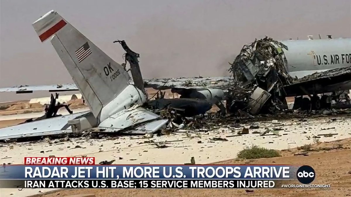 New images show the vital U.S. radar jet that was destroyed in an Iranian attack on a base in Saudi Arabia. The attack also injured 15 U.S. service members. It comes as thousands more American troops arrive in the Middle East. Matt Rivers reports.