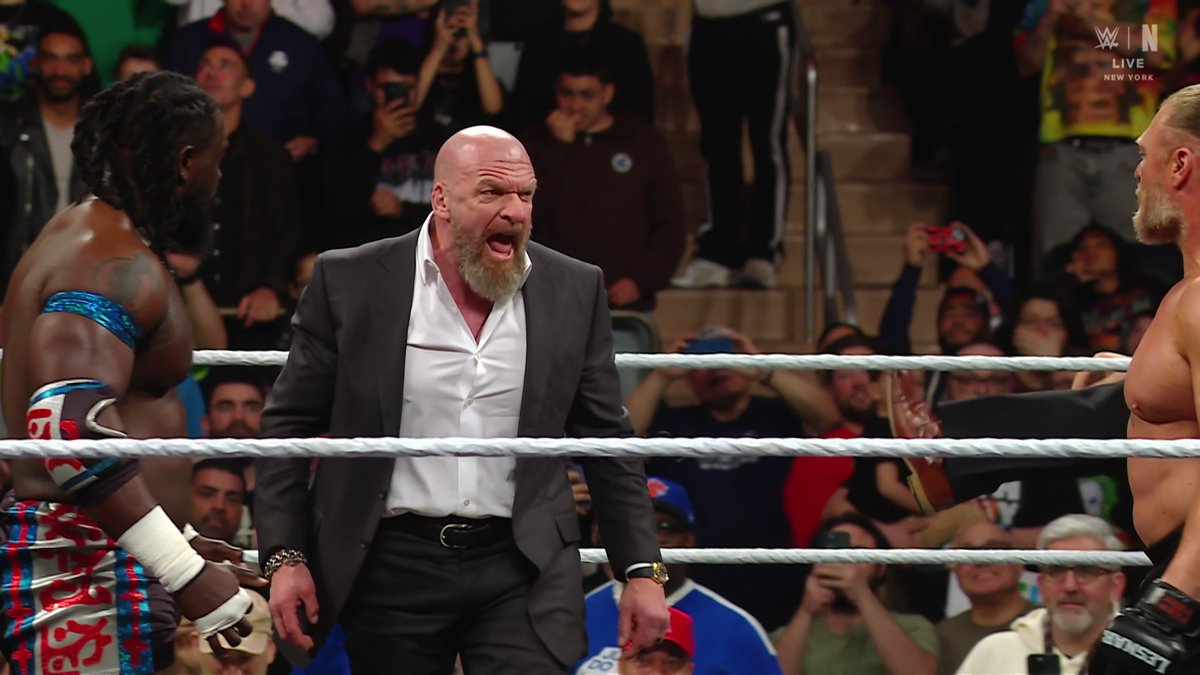 Triple H had to stop Brock Lesnar and Oba Femi on #WWERaw