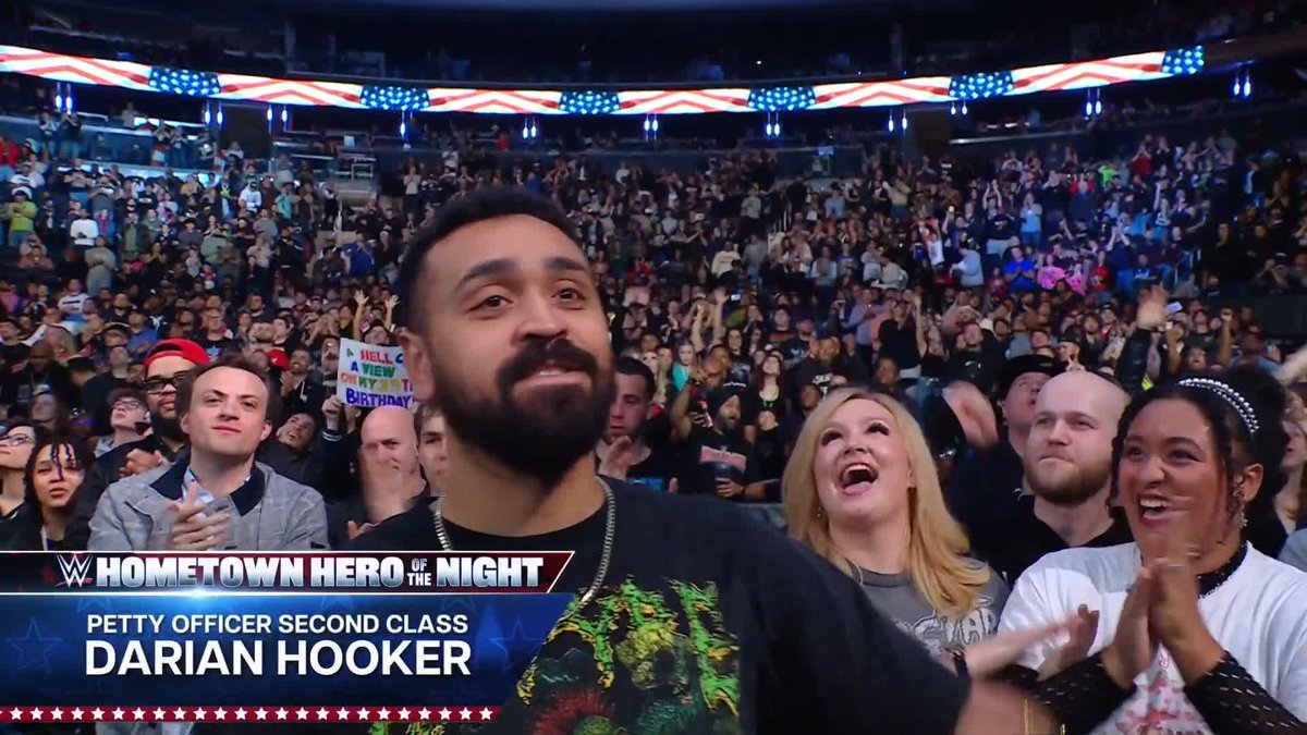 Thank you for your service, Petty Officer Second Class, Darian Hooker! 👏 #WWEHometownHero