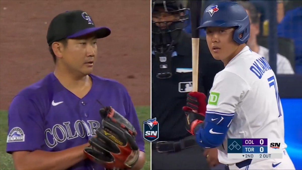 メジャーで巨人の元チームメイト対決が実現🔥 ロッキーズ #菅野智之 とブルージェイズ #岡本和真 がキャリアで初めて対戦しました! 1打席目:7球を要した対決は三振で菅野智之に軍配 2打席目:岡本和真が四球を選ぶ 今後の2人の活躍にも注目です👀 #MLB開幕 #日本人選手情報