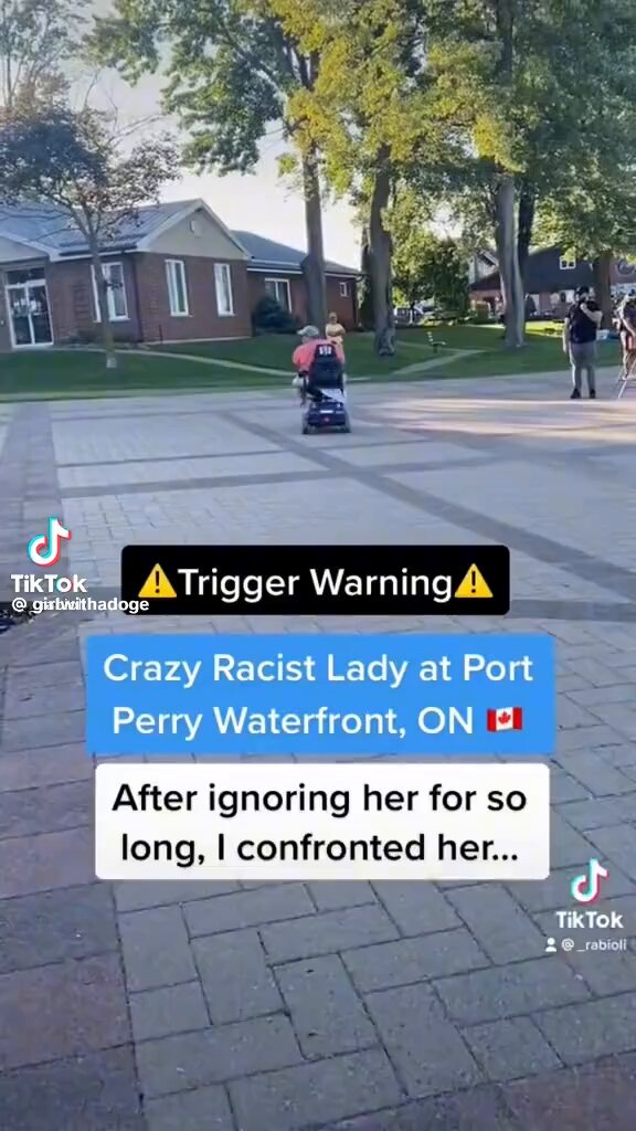This racist woman in Ontario was riding around on a scooter with her bare feet because she said she’s a Witch &amp; they have to be grounded started calling a family F’ing Pakis &amp; telling them to get the F out of her Country &amp; to speak English,but they’re Americans.She was horrible!