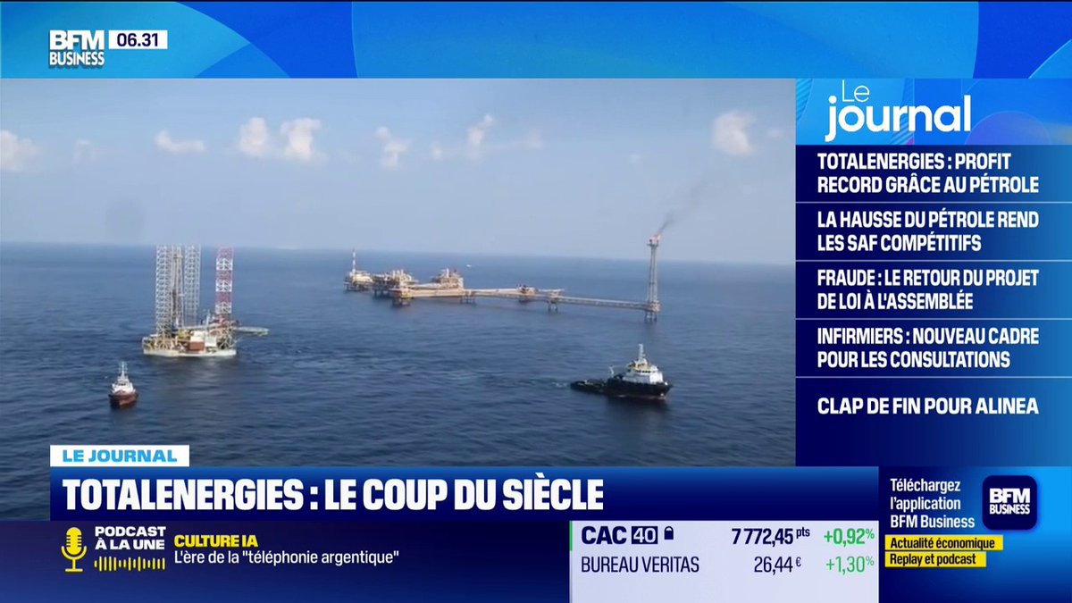 Totalenergies : le coup du siècle 🛢️ La division trading de Totalenergies aurait gagné plus d’un milliard de dollars après avoir acheté de nombreuses cargaisons de brut de Dubaï dans tout le Moyen-Orient. Une prise de position anticipée bien en amont. 🎙️Elyne Le Faou