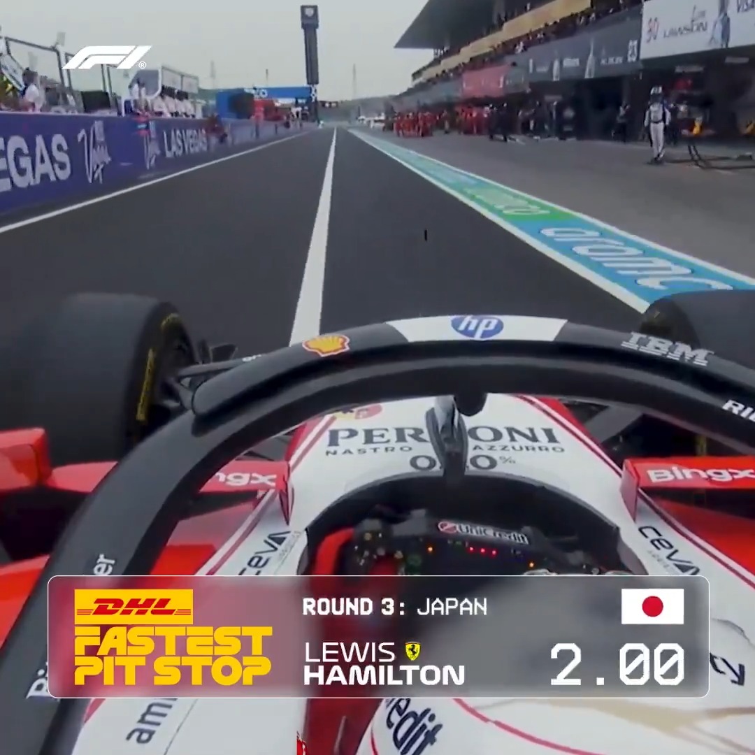An exactly two-second pit stop on Lap 22! 😮💨 Lewis Hamilton and Ferrari secured the DHL_Motorsports Fastest Pit Stop in Japan 👉 #F1 #JapaneseGP