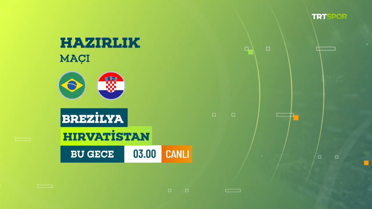 🚨 Hazırlık karşılamasında devler karşı karşıya geliyor, heyecan TRT'de yaşanıyor! 🤩 🇧🇷 Brezilya x Hırvatistan 🇭🇷 📅 Bu gece 🕒 03.00 📺💻📱 TRT Spor