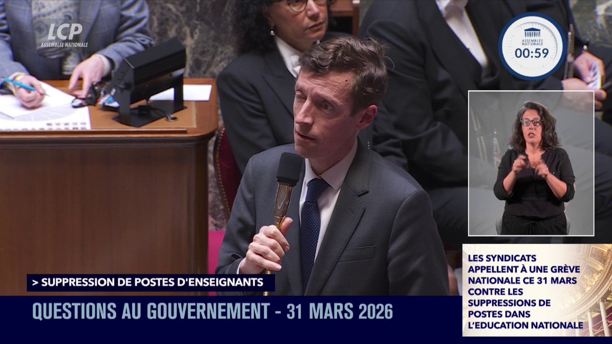"Nous avons le taux de fécondité de 1916 et le nombre d'enfants de 1942 avec 28 millions d'habitants de plus", déclare le ministre de l'Education nationale Édouard Geffray. #QAG #DirectAN