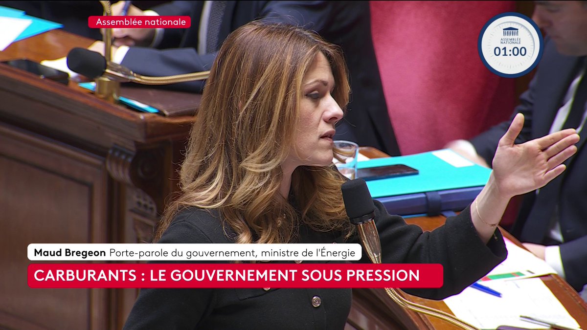 Prix des carburants : "On pense aux infirmières, aux aides-soignantes. Des aides dédiées, spécifiques ciblées, bornées dans le temps sont actuellement à l’étude", déclare la porte-parole du gouvernement et la ministre déléguée à l'Energie, Maud Bregeon, à l’Assemblée nationale.