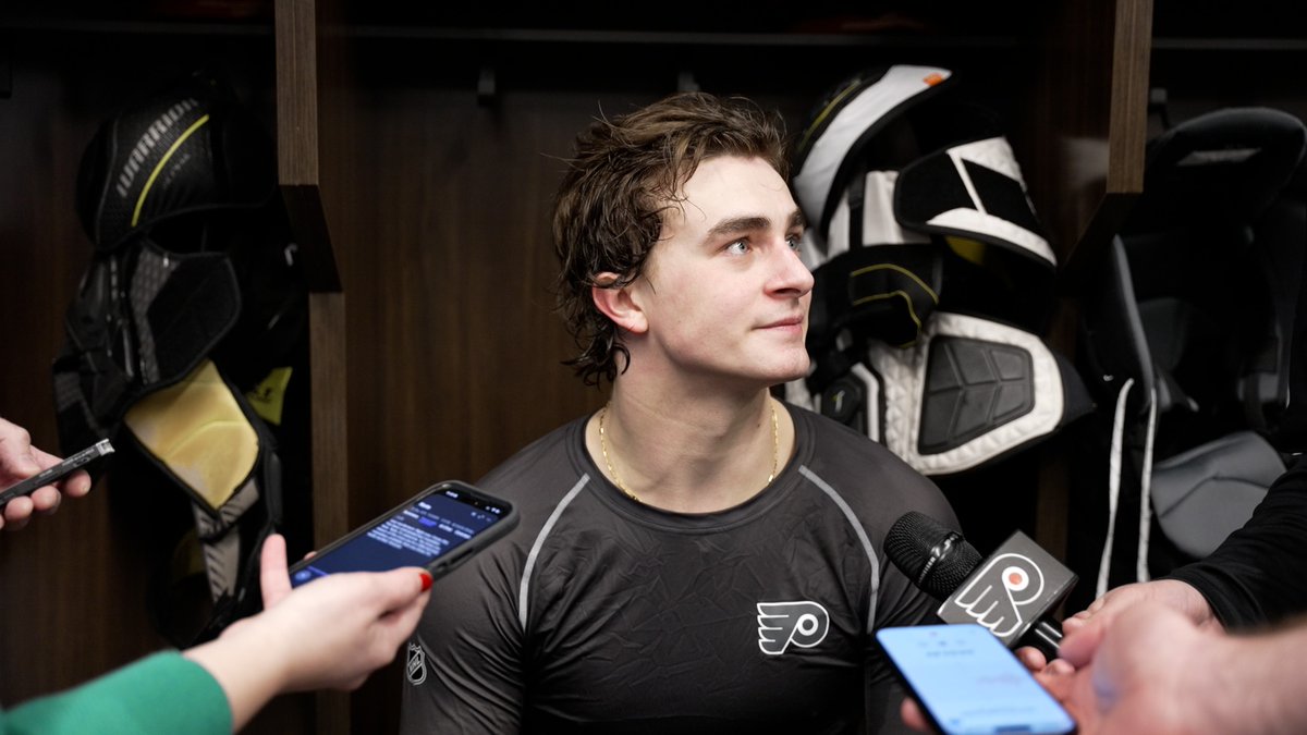 Forward Porter Martone met with the media ahead of his NHL debut tonight in D.C. #PHIvsWSH | #LetsGoFlyers