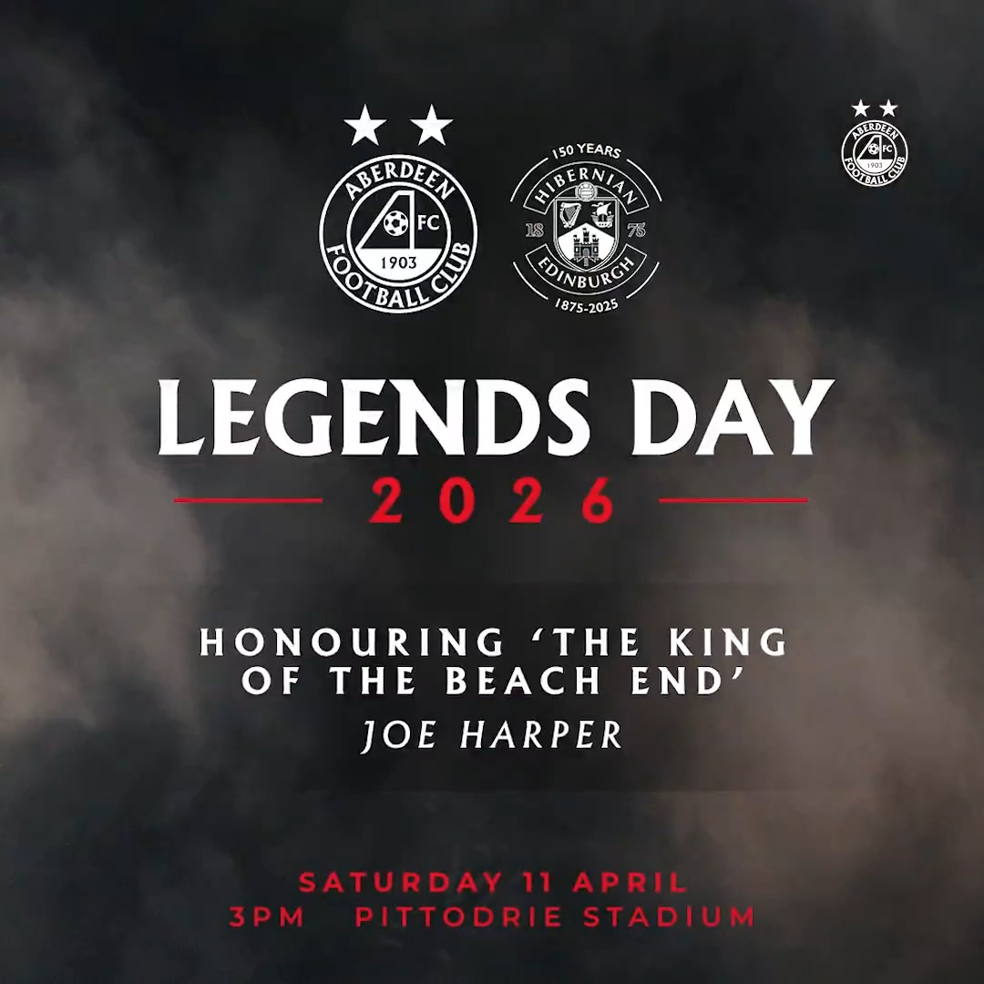 The King of the Beach End returns to Pittodrie 👑 Join us in packing out Pittodrie as we celebrate our first ever Legends Day fixture and the club's record goalscorer Joe Harper. Fewer than 400 tickets remain in the RDU ⤵️ 🔗