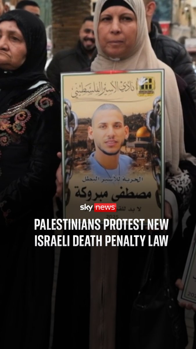 Israel has passed a law making the death penalty by hanging the default punishment for Palestinians convicted of murdering Israelis. Sky's John Sparks reports from Nablus, where Palestinians have been protesting the new law. 🔗