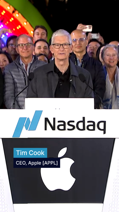 “Here’s to the next 50 years and to the incredible things we’ll keep building together.” Apple CEO Tim Cook takes the Nasdaq Podium in celebration of their 50th Anniversary. #NasdaqListed $AAPL #Apple50