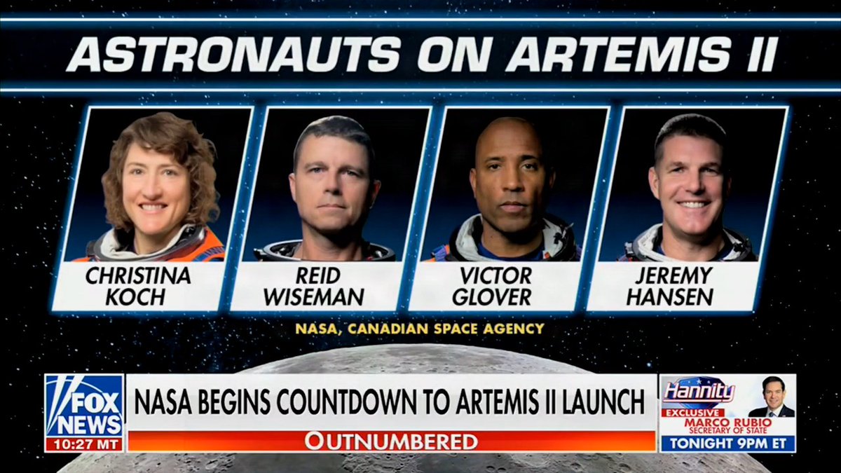 Tomorrow, America goes back to the Moon. Artemis II launches April 1st at 6:24 PM EDT, the first crewed mission beyond Earth's orbit since Apollo 17 in 1972. Godspeed to Commander Reid Wiseman, Victor Glover, Christina Koch, and Jeremy Hansen.