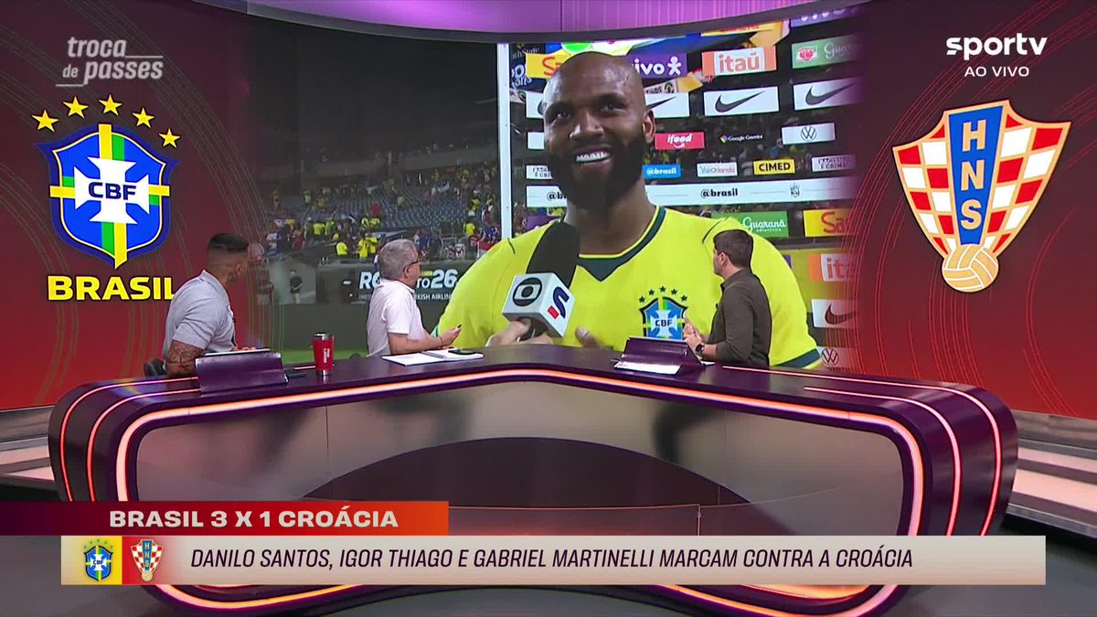 “É a maior realização da minha vida. Agradeço a Deus, ao Mister... Deus é fiel, Deus já escreveu a minha história, e esse foi o dia que Ele escolheu para eu representar o meu país e fazer meu 1º gol com a Amarelinha.” 🎙️ Igor Thiago. 🎥 sportv | ge