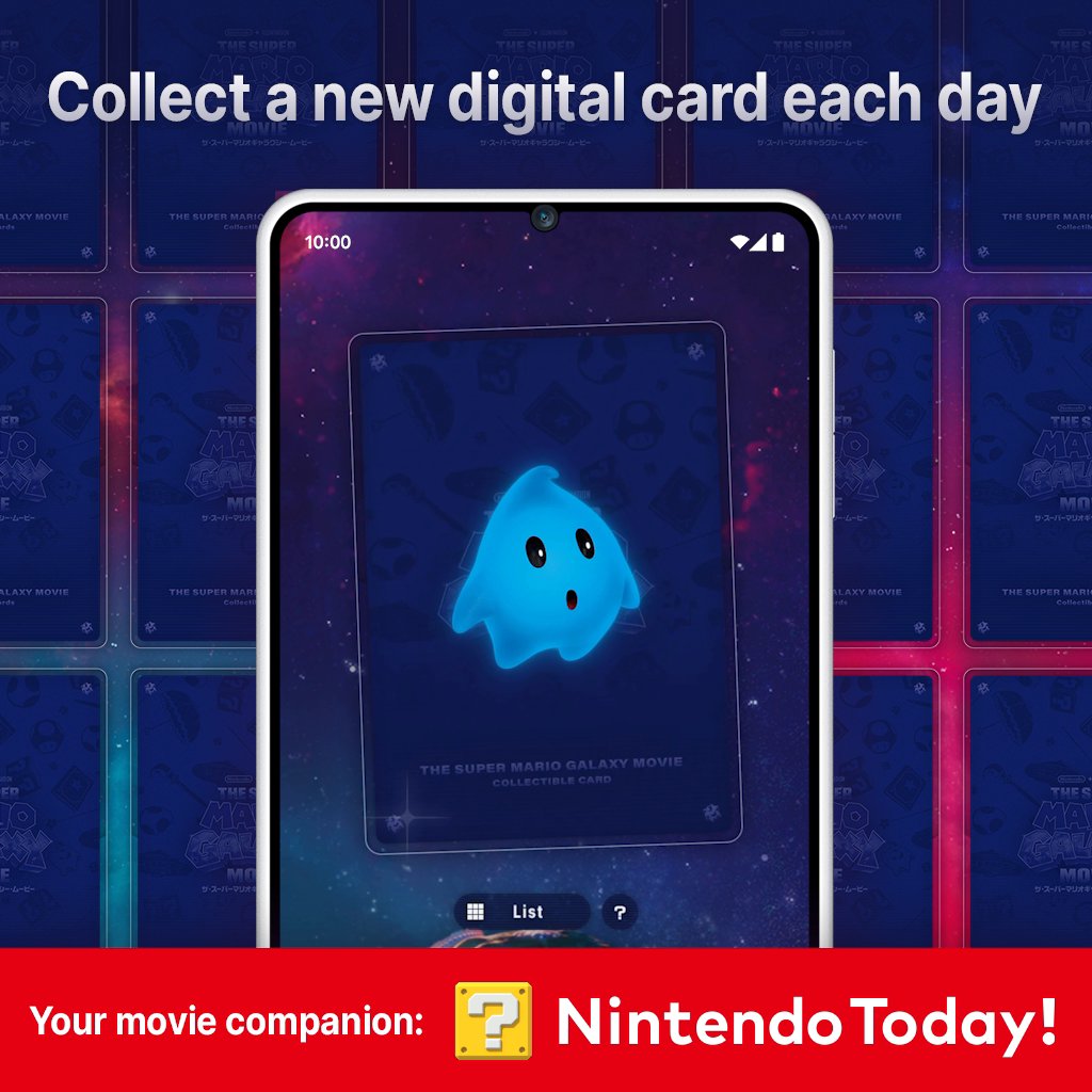 New The Super Mario Galaxy Movie collectible cards have been added to Nintendo Today! You can see which cards you’ve collected so far in a list view. Find out more: