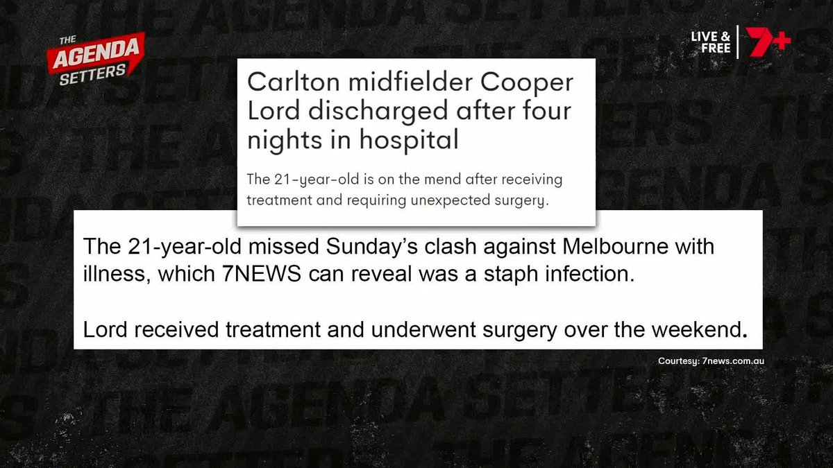 "We learnt over the weekend that Cooper Lord was the fifth player in the last 12-18 months at the Blues to contract a staph infection." 🗣️ Mitch Cleary on Carlton's staph infections