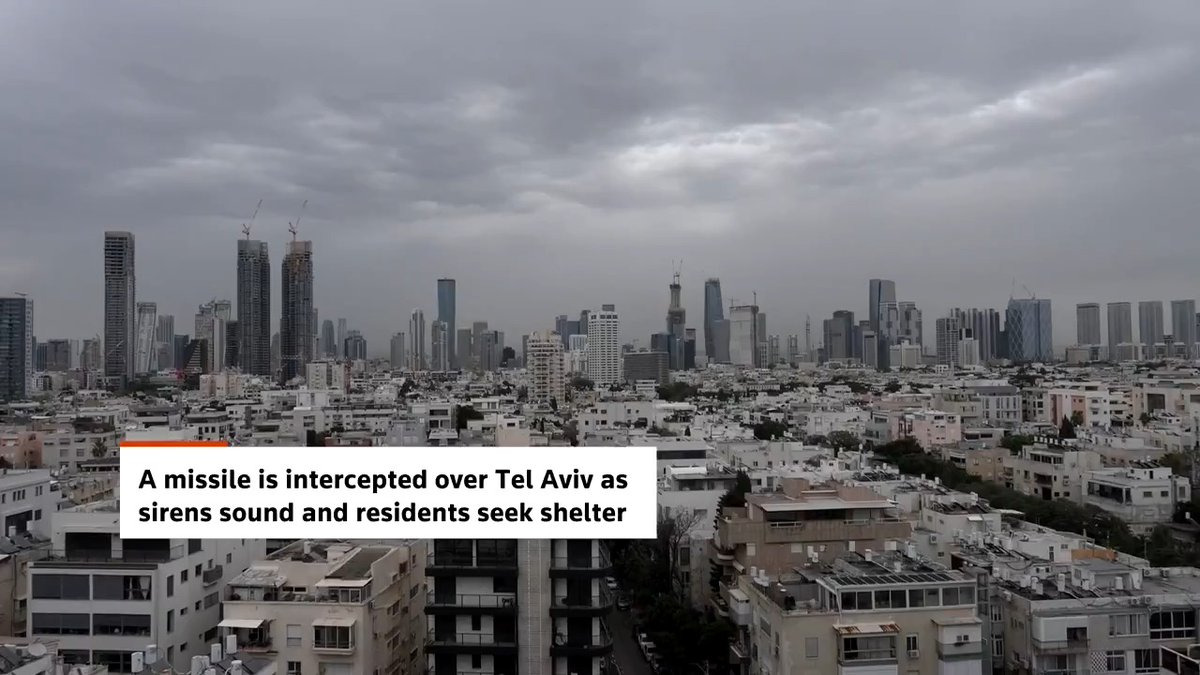A missile was intercepted over the Tel Aviv sky as residents received multiple rounds of warnings from authorities of oncoming threats amid the ongoing US-Israeli war on Iran