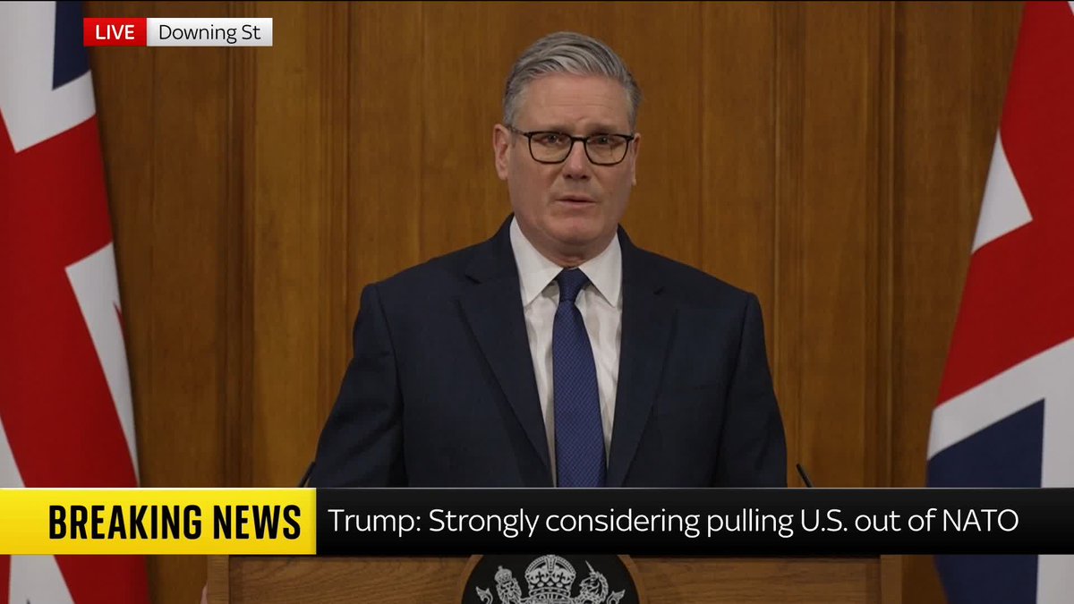 The UK is “fully committed to NATO” but is seeking “closer ties with Europe”. The PM was asked about recent comments by Donald Trump threatening to pull out of the NATO alliance. Latest: 📺 Sky 501 and YouTube