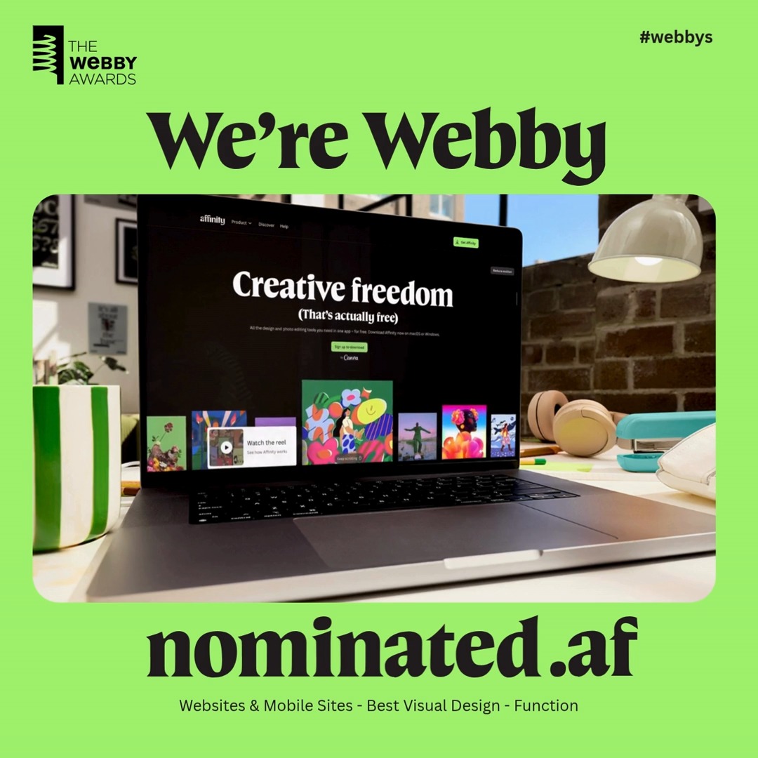 We're nominated. af once again ✨ we're up for @thewebbyawards Best Visual Design for Websites. You can vote for us to win the People's Choice award at #webbys #webby #webbyawards