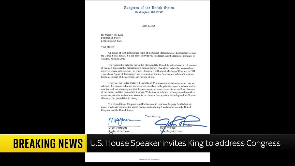 BREAKING: The King will address the U.S. Congress on 28 April as part of his state visit to the country, it has been announced. More details: 📺 Sky 501 and YouTube