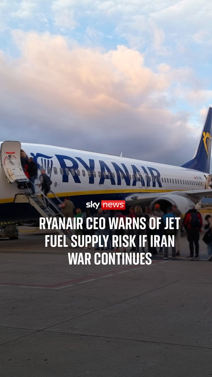 In an interview with Sky's Wilfred Frost, Ryanair CEO Michael O'Leary has warned the war in the Middle East could disrupt jet fuel supplies across Europe later this spring. Iran war latest: