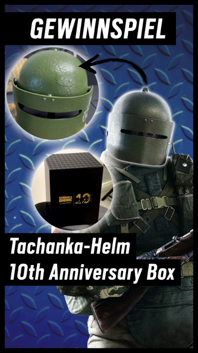 🔥 GEWINNSPIEL 🔥 Wir verlosen eine der streng limitierten "Tachanka Helmet Special"-Boxen zum 10-jährigen Jubiläum von Rainbow Six Siege! Neben einer Jacke im 10th-Anniversary-Design, Alpha Packs und weiteren Goodies ihr euch auf Tachankas Helm als Sammlerstück freuen! 🪖