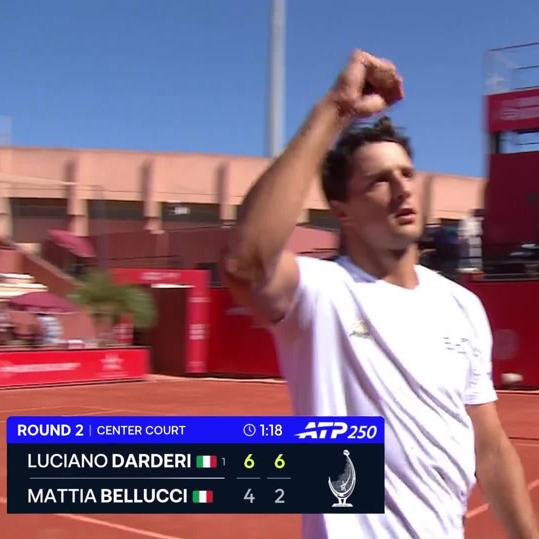 5️⃣0️⃣th Tour Win on Clay Darderi starts his title defense with a 6-4 6-2 win over Bellucci to mark a clay milestone! Luciano Darderi #GrandPrixHassanII