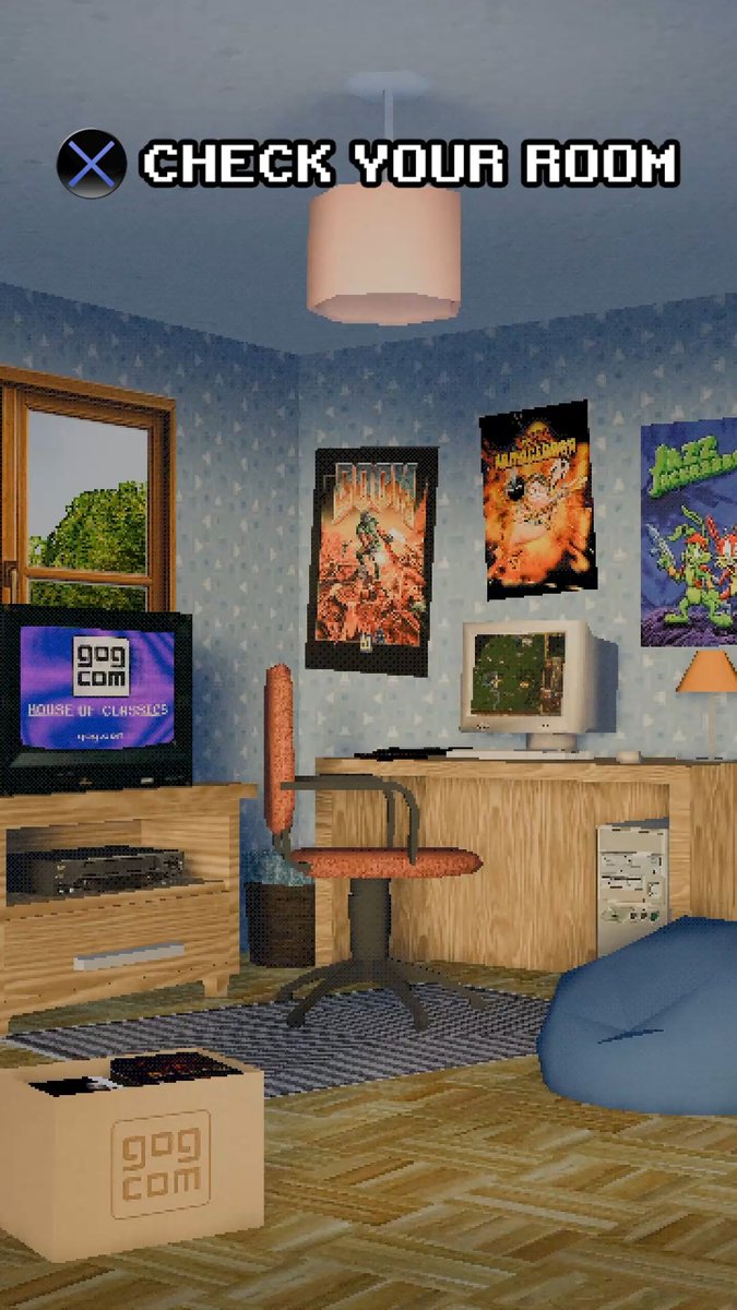 It's the year 2000. You enter this room. What would you play first on the retro PC? P.S. You can play visible games now on GOG COM #retro #ps1graphics #gaming #retrogaming #psx #lowpoly #nostalgia #nostalgiacore #classicgames