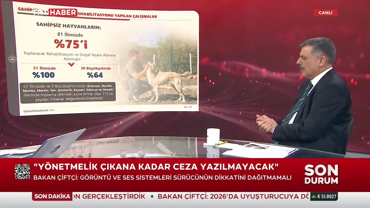 İçişleri Bakanı Mustafa Çiftçi: 📌"51 ilimizde bütün sahipsiz sokak hayvanları toplandı, barınaklara alındı veya doğal yaşam alanlarında bu hayvanlara bakılıyor. Büyükşehirlerde yüzde 64’ü toplanmış durumda."