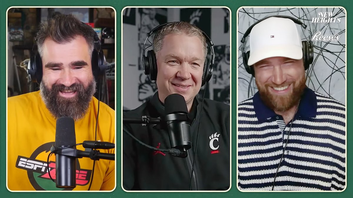 Nothin' better than a few Bearcats talkin' UC. Check out the full conversation between Jerrod Calhoun and the Kelce Bros. on the latest episode of New Heights––out NOW! 📺: