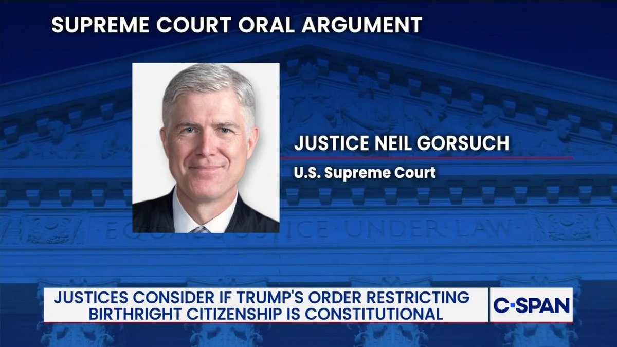 Justice Neil Gorsuch: "Do you think Native Americans today are birthright citizens, under your test?" Solicitor General Sauer: "I think so, on our test, if they are lawfully domiciled here…I have to think that through."