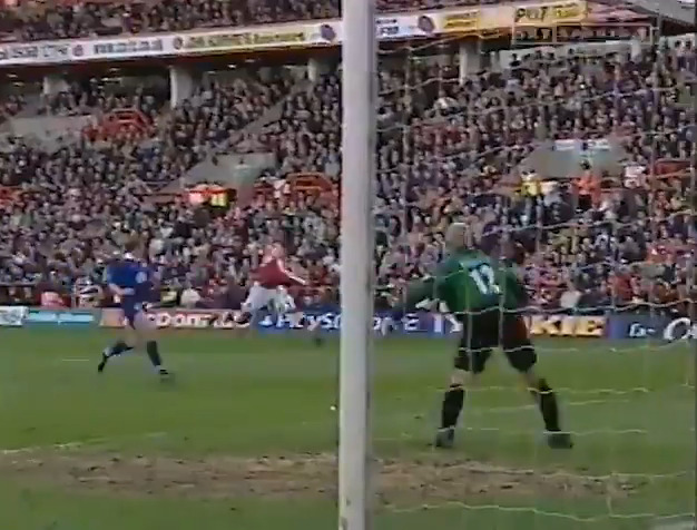 25 years ago today Charlton ping it over the top and Shaun Bartlett’s first touch is an absolute zinger. Some hit, that. Couldn’t be any sweeter if you dipped it in a bucket of Nutella.