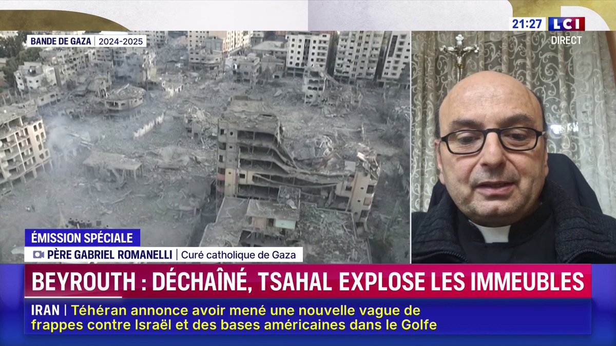 🔴 À Gaza, le curé catholique, le père Gabriel Romanelli : "Même la chose la plus petite de la vie quotidienne est très dure, même trouver de l'électricité ou de l'eau (...) les jours ont été très difficiles et on essaie de faire notre mieux dans l'endroit ou l'on est."