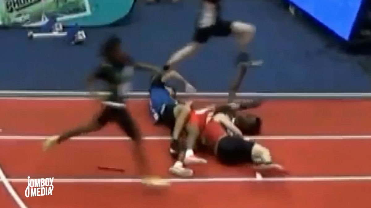 Sprinters have a crash landing at the finish line, a breakdown